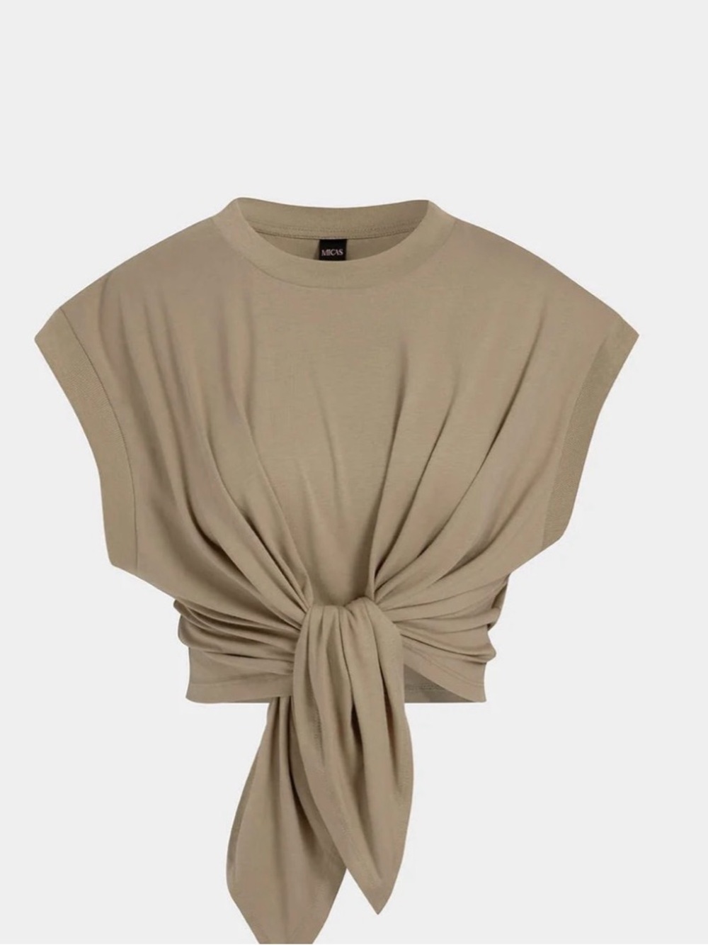 MICAS Taupe Tie-Front Cap Sleeve Cropped Top SIZE XS